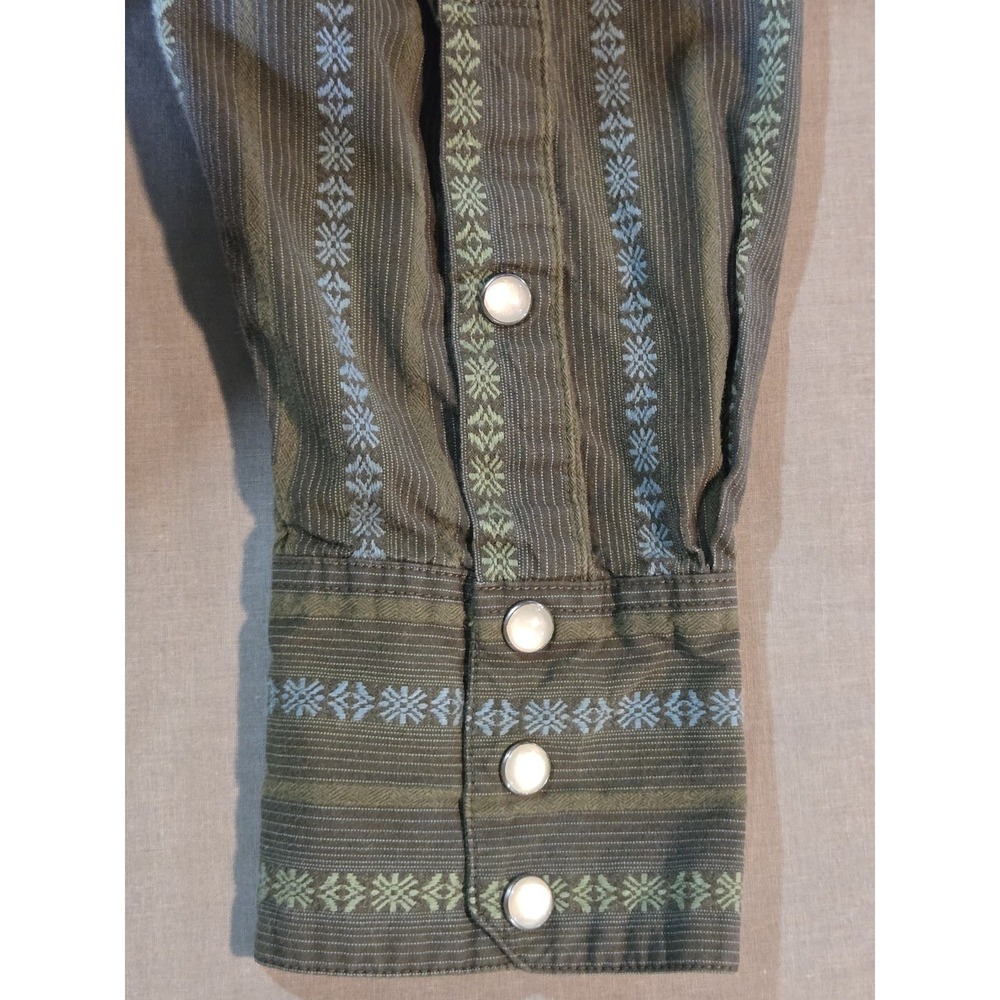Patagonia New Belgium Organic Cotton Snap Button Shirt Mens S Green Blue Striped - Picture 3 of 10